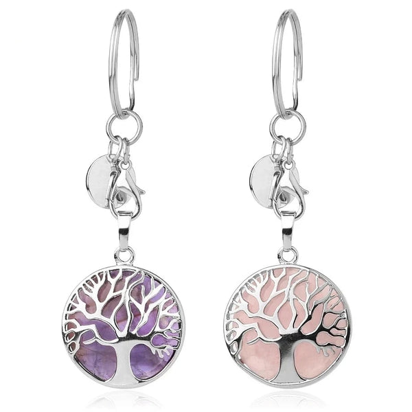 Natural Crystal Stone Tree of Life Keyring - 9 Options