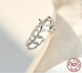 925 Sterling Sliver Simple CZ Delicate Leaf Open Ring - 2 Options