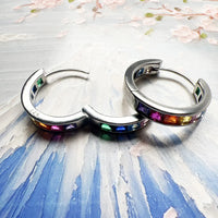 925 Sterling Silver Rainbow Stone Hoop Earrings