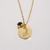 Stainless Steel Birth Month Floral Disc Necklace - 3 Colours - 12 Options