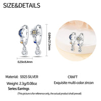 925 Sterling Silver Sun and Moon Dangle CZ Earrings