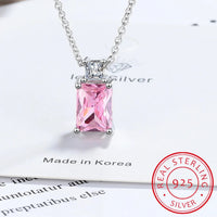 925 Sterling Silver Emerald Cut CZ Pendant Necklace - 9 Colours