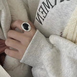 Fashion Ellipse Black Open Ring