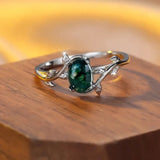 Fashion Vintage Green Moss Oval Leaf Twine Ring