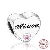 925 Silver Pink CZ Family Heart Charm - 50 Options