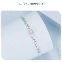 925 Sterling Silver Ice Pink Heart Chain Bracelet