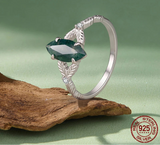 925 Sterling Silver Moss Agate Leaf Stackable Ring - 2 Options