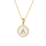 Stainless Steel Round Gold Colour Shell Initial Letter Necklace