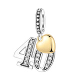925 Sterling Silver CZ Number Heart Hanging Charm - 24 Options