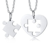 2PCS/Set Stainless Steel Puzzle Heart Necklace