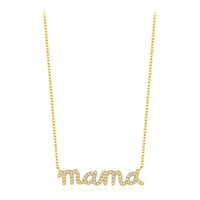 925 Sterling Silver Pave Setting CZ mama Necklace - 2 Colours