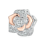 925 Sterling Silver Rose Gold Accent Rose Bead Charm