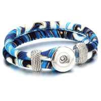 18mm Printed Rope or Plain Leather Snap Bracelet - 41 Options