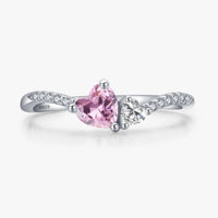 925 Sterling Silver Pink Heart Crystal Ring
