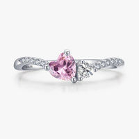 925 Sterling Silver Pink Heart Crystal Ring