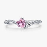 925 Sterling Silver Pink Heart Crystal Ring