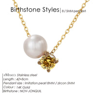 Stainless Steel Imitation Pearl/Birthstone Pendant Necklace - 12 Options