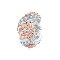 925 Sterling Silver Rose Gold Accent Twisted Rose Bead Charm