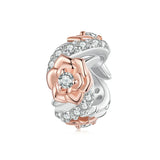 925 Sterling Silver Rose Gold Accent Twisted Rose Bead Charm