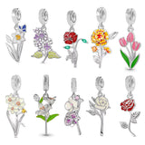 925 Sterling Silver Flower Hanging Charm - 17 Options