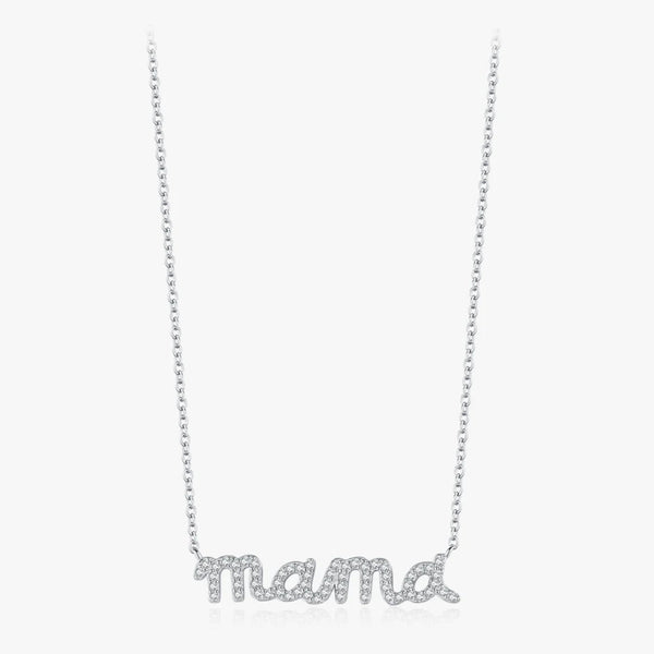 925 Sterling Silver Pave Setting CZ mama Necklace - 2 Colours