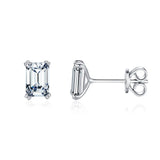 925 Sterling Silver Simple Emerald Cut CZ Stud Earrings