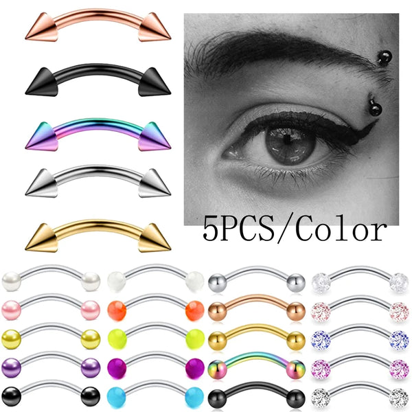 5 pcs Eyebrow Surgical Steel Curved Barbell - 7 Options