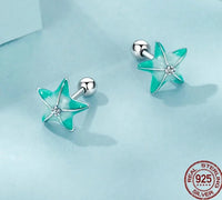 925 Sterling Silver Blue Starfish Stud Earrings