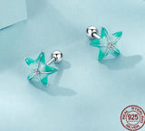 925 Sterling Silver Blue Starfish Stud Earrings