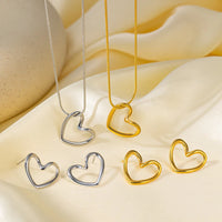 Stainless Steel Hollow Distorted Heart Earrings/Necklace Set