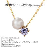 Stainless Steel Imitation Pearl/Birthstone Pendant Necklace - 12 Options