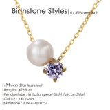 Stainless Steel Imitation Pearl/Birthstone Pendant Necklace - 12 Options