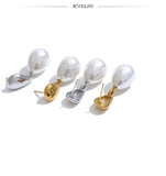 Stainless Steel Simulated Pearl Geometric Drop Earrings - 2 Options