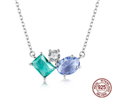 925 Sterling Silver Triple Stone Necklace