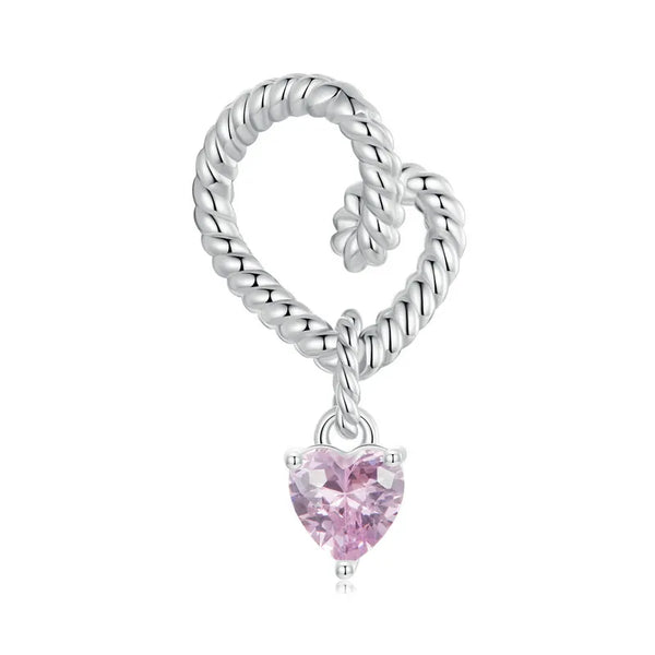 925 Sterling Silver Rope and Pink Heart Charm
