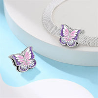 925 Sterling Silver Pinks/Purples Butterfly Slider Charm