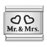 Stainless Steel Mr & Mrs Italian Charm Link (Fit 9mm Bracelet)
