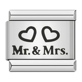 Stainless Steel Mr & Mrs Italian Charm Link (Fit 9mm Bracelet)