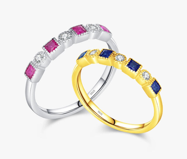925 Sterling Silver Square Cubic Zirconia Stackable Ring - 2 Colours