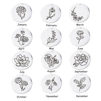 Stainless Steel Birth Month Floral Disc Necklace - 3 Colours - 12 Options