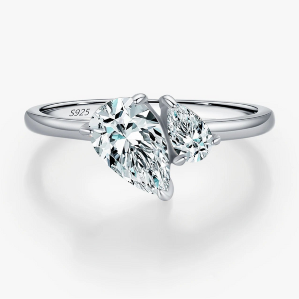 925 Sterling Silver Sparkling Water Drop Interweaving CZ Ring