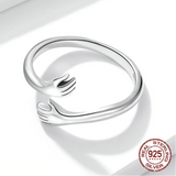 925 Sterling Hugging Hands Open Ring - 2 Colours
