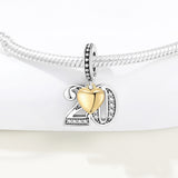 925 Sterling Silver CZ Number Heart Hanging Charm - 24 Options