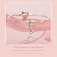 925 Sterling Silver Rope and Pink Heart Charm