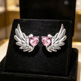 925 Sterling Silver Wing Pink Heart Earrings