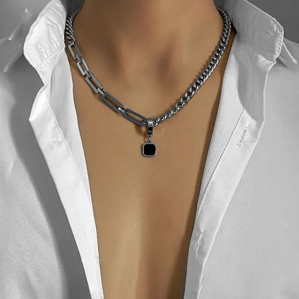 Stainless Steel Black Square Chunky Necklace