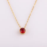 Stainless Steel Round Birthstone Pendant Necklace - 2 Colours - 12 Options