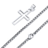 Stainless Steel Hollow Cross Necklace - 4 Lengths - 4 Chain Types - 3 Colours