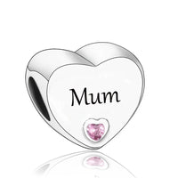 925 Silver Pink CZ Family Heart Charm - 50 Options