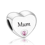 925 Silver Pink CZ Family Heart Charm - 50 Options